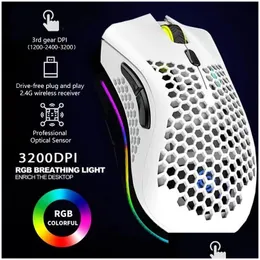 Fareler 2.4G Kablosuz Fare RGB Işık Petek Oyun Şarj Edilebilir USB Masaüstü PC Bilgisayarlar Aouse Dizüstü bilgisayar Gamer Sevimli Damla Teslimat Ağı OTACZ