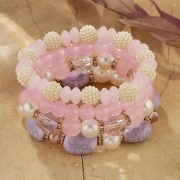 Strand Bohemia Pearl Boncuklu Yuvarlak Boncuklar Bilezik Seti Bayanlar El Yapımı Doğal Taş Kristal Elastik Bangles Boho Renkli Takı