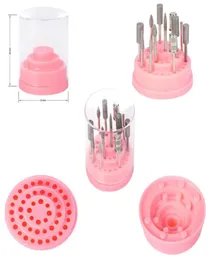 Hela nya 48 Holes Nail Drill Bit Holder Exhibition Stand Display med Acrylic Cover Pro Nail Art Container Storage Box Manic8179377
