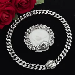 Luxury Brand Cuban Chain Charm Bracelets Necklaces Silver Retro Vintage Head Designer Miami Link Bangle Bracelet Necklace Jewelry for Men Women
