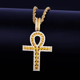 Męski Krzyż Krzyżowy Naszyjnik Złota Srebrna Miedzika Materiał mrożony cyrkon Egiptian Key of Life Women Hip Hop Jewelry2692