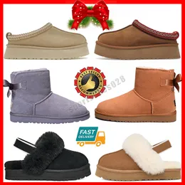 Tasarımcı Avustralya Avustralya UG Kış Snow Platform Botlar Mini Bailey Bow Womens Boot Kürklü Deri Ayak Bileği Klasik Kestane Siyah Pembe Kız Ayakkabı