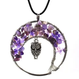 Colares Pingente Atualização Moda Mulheres Arco-íris 7 Chakra Árvore da Vida Pingente Colar Quartz Owl Mticolor Pedra Natural Sabedoria Necklac Dhorq