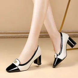 Cresfimix Zapatos de Mujer 여성 패션 스퀘어 힐 펌프에 검은 색 슬립 레이디 쿨 브라운 안락 여름 사무실 힐 신발 B6308 240102