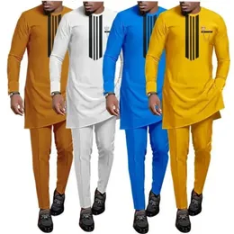 Verão 2023 dashiki vestido nacional africano masculino impresso topo e calças terno casamento domingo oração casual magro 240102