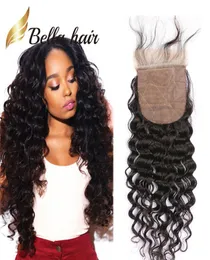 Bella Hair, vorgezupftes Seiden-Basisverschluss, 3 Schichten, brasilianisches Echthaar, 4 x 4 Spitze, natürliche Farbqualität, tiefe Welle, 1220 Zoll 9730807