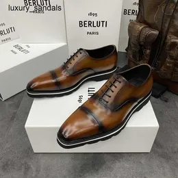 Berluti Mens Leather Shoes Sipply Berlut New Mens Spada Calf Lace Up Derby High Grade Round Round Business Dress RJ