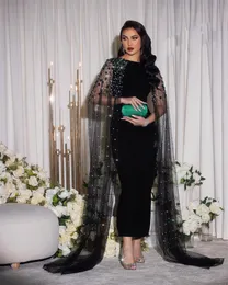 Exquisite Sheath Evening Dresses With Cape Jewel Neck Beaded Ankle Length Prom Dress 2024 Black Abendkleider Vestidos De Novia 326 326