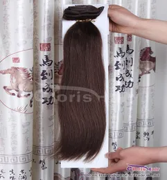 自然な人間の髪の拡張に4茶色の4つのダークブラウンクリップフルヘッド70g 100g 120gペルーレミーストレートウィーブクリップINS 141629134