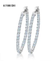 AIYANISHI Настоящее серебро 925 пробы Классические большие серьги-кольца Роскошные серьги-кольца Sona Diamond Модные простые минимальные подарки 2201082483993