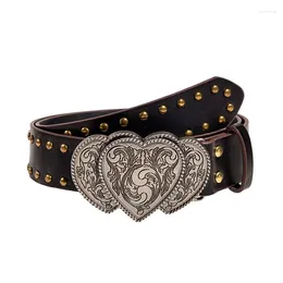 Belts Women Vintage Faux Leather Studded Heart Buckle For Jeans Pants Skirts Apparel Accessories 105CM Punk Style Belt