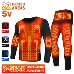 Heated Thermal Underwear Winter Skiing Heating Jacket USB Electric Heated Underwear Warm Heating Clothing Fleece Autumn Top Pant 231229