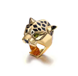 Leopard Panther ring Kvinnor Män unisex Anillos Hombre Femme Bague Cocktail Animal Emamel Party Goth Gold Plated Christmas4462216