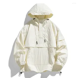 メンズジャケット2024スプリングメンファッション韓国のフード付きジャケットカジュアルオーバーコート男性ソイルドカラープルオーバールーズストリートウェアアウトウェア