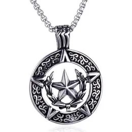 Pendant Necklaces Vintage Pentagram Star Men's Necklace Round Gothic Retro Lucifer Satan 24Inch Chain Male Jewelry218Z
