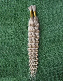 100G 60 Platinum Blonde Brazilian Jerry Curl Human Braiding Hair Extensions No Weft 1 Pc 1026 Inch human Hair Bulk 25cm65cm4879674