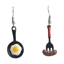 Stud Earrings Personalized Quirky Creative Fun And Cute Fried Egg Spatula Asymmetrical No Ear Holes Clips