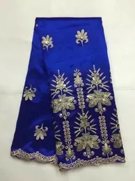 Tyg 5 meter/PC Hot Sale Royal Blue George Lace Tyg med guldpaljetter Flower Design Afrikansk bomullstyg för kläder JG206