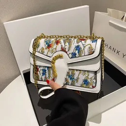 Bolsa feminina bonita flor estilo étnico padrão quadrado saco 2024 nova corrente crossbody virou mochila pequena