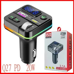 2024 Wireless Bluetooth Car Kit Mp3 Player Radio Sändare Audio Adapter 3.1A FM ​​Högtalare Type-C Fast USB C Port Charger Aux Q27