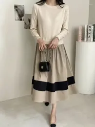 Robes décontractées élégantes et jolies femmes automne / hiver tricot robe une pièce mode coréenne solide col rond montage long