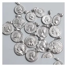 Anhänger Halsketten Titan Stahl Römische Münze Anhänger Vakuum Galvanisieren Edelstahl Charme Für DIY Schmuck Halskette Herstellung Drop Liefern Dh7V8