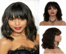 14 tum kort vågig bob peruk med lugg värmebeständig syntetisk vattenvåg naturlig afroamerikansk kvinnors wigs7065647
