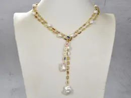 مجوهرات Guaiguai مستنبتة أبيض Keshi Pearl Rectanle Cz Pave Stain Necklace 50quot Long Necklace Handmade for Women Gems st8099677