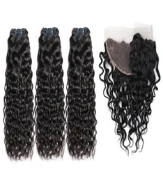 Brazilian Nature Wave Human Hair Weaves 3 Bundles with 13x4 Lace Frontal Ear to Ear Full Head Natural Color Human Hair Extensions8203089