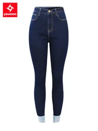 Klänningar 2183 Youaxon Ny EU -storlek hög midja vikar jeans kvinna stretchiga denim byxor byxor för kvinnor capris blyerts magra jeans