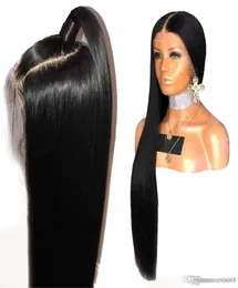 Perruque Lace Front Wig brésilienne Remy lisse, cheveux naturels, pre-plucked, densité 250, 360, pour femmes noires, 8171029