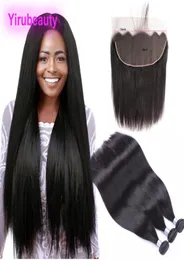 Extensões de cabelo humano malaio 1030 polegadas 3 pacotes com 13x6 rendas frontais extensões de cabelo de bebê siky em linha reta tramas de cabelo virgem wi8315037