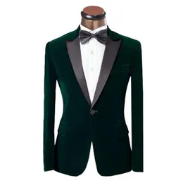 Jaquetas Pico Lapela Verde Escuro Casaco De Veludo Slim Fit Homens Terno Veet Formal Prom Performance Noivo Casamento Smoking 2023 (jaqueta + calças)