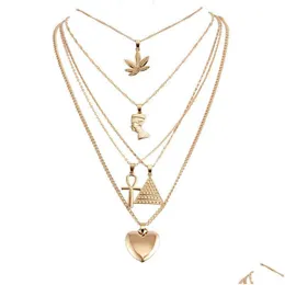 Other Gold Mtilayer Necklace Maple Leaf Pharaoh Pyramid Heart Necklaces Wrap Pendant Stackings Drop Delivery Jewelry Necklaces Pendant Dhnkl