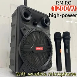 500W wysokiej mocy Bluetooth Square Dance Rod głośnik z podwójnym bezprzewodowym mikrofonem na zewnątrz karaoke przenośne wstawienie karty 240102