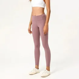 LO Doppelseitige, atmungsaktive, hoch taillierte Yoga-Ninepoint-Hose für Damen, Sport, Fitness, Tanz 240102