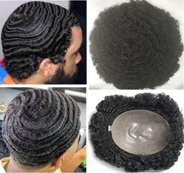 Hommes système de cheveux perruque pleine peau mince toupet 360 vague pleine PU toupet hors noir 1b indien vierge remplacement de cheveux humains pour les hommes noirs1536789