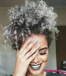 100 Echte graue Haare, kurzer Afro-Pferdeschwanz, Afroamerikaner-Pferdeschwanz, schwarz, grau, menschlicher Pferdeschwanz mit Kordelzug und Clip, grau, 120 g, 13372220