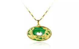 Dragon och Phoenix Pendant Necklace for Women Green Malaysian Jade China Ancient Mascot 24k Gold Plated With Chain61336616868759