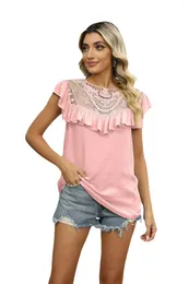 Damskie bluzki moda haftowane pusta patchworka koszuli krótkiego rękawu Summer Sweet Loose Blouse Office Top Blusa de Red Malla