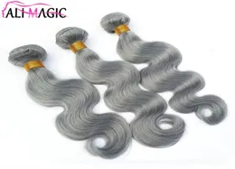 100 brasilianskt mänskligt hårväv väver 3 buntar obearbetade kroppsvåggrå hårväv sliver grå vågigt hår weft extensions7161207