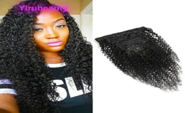 مقطع الشعر البكر الهندي الخام في امتدادات الشعر kinky curly 822inch clipin على منتجات الشعر لون طبيعي 120G4245449