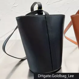 Sangle Orta Kova Çantaları Triomphe Tuval Çizgili Tekstil Küçük Kova Cuir Tekstil Doğal Tan Crossbody Omuz Çantası Dekoratif Metalik