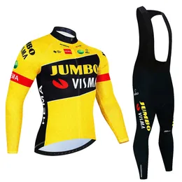 Jumbo Visma Winter Maillot Cycling Jersey Set Cycling Loticing Suit Mens Long Sleeve Bike Road Pants Bib Ropa240102