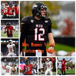 Anpassad norra Illinois Huskies niu fotboll valfritt namn nummer rött vita svart 3 tyrice richie 12 ross bowers 15 marcus childers tröja