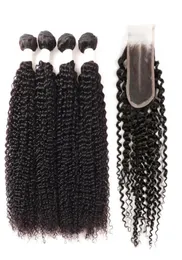 Ishow 9a Peruvian Kinky Curly Bundles 4pcs z 24 koronkowym zamknięciem całe ludzkie wiązki włosów z zamknięciem Brazylijskie Weave42428295320753