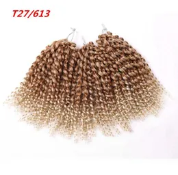 8Inch 3PCSSet Marly Braid Synthetiskt flätande hår med ombre lila rosa och blond malibob -Crochet Hair Extensions4457921