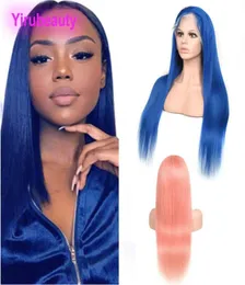 Cabelo virgem brasileiro 13x4 peruca dianteira do laço vermelho azul plink amarelo sedoso em linha reta 13 por 4 perucas remy cabelos humanos 1232inch6931052