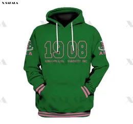 AKA 1908 Green Pattern Tattoo 3D Over stampato Felpa con cappuccio Uomo Donna Unisex Outwear Zipper Pullover Felpa Casual G12143692699