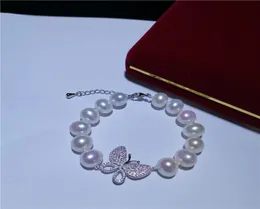 Fashion atmosphere 910mm genuine white freshwater pearl bracelet micro inlay zircon butterfly accessories clasp 19cm3392081